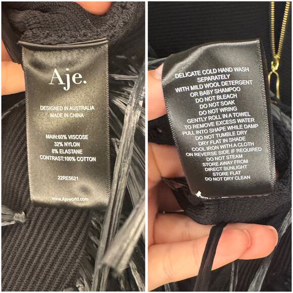 Aje Exclusive Rushes Raffia Ribbed Midi Dress Black XS Extra Small RARE - Picture 7 of 8